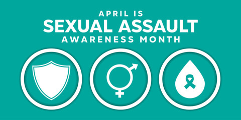 National Sexual Assault Awareness Month. Shield, gender icon and blood. Great for cards, banners, posters, social media and more. Easy blue background.