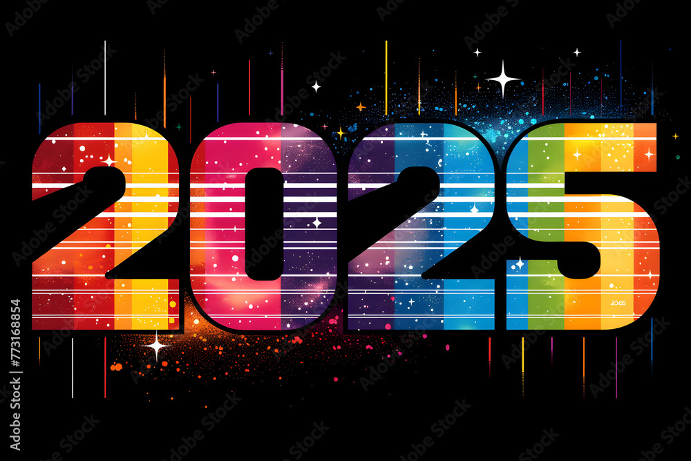 Aufkleber the image is a colorful and vibrant representation of the number 2025. the use of bright colors and 