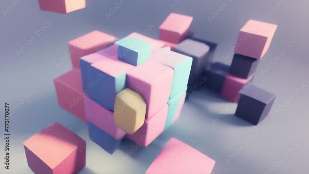 Poster an abstract arrangement of colorful cubes, ideal for use in design projects or as a visual represent