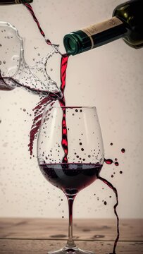 red wine pouring from a bottle into a glass, potentially used for advertising a wine brand or for illustrating a story about a romantic dinner