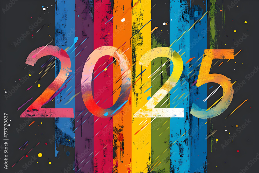 Poster there is a colorful sign for the year 2025. this sign consists of different colors. and has a rainbo