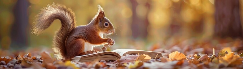 A mischievous squirrel hides a stash of acorns inside a tiny acornshaped house water color