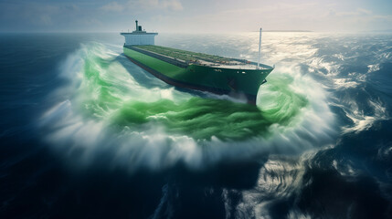 Clean energy for sea and cargo transportation and travel and sustainable maritime transport concept.