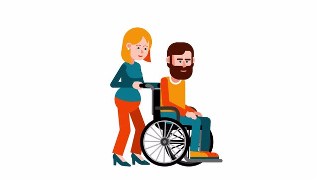 Caregiver Assisting Man in Wheelchair. Looped Animation with alpha channel.