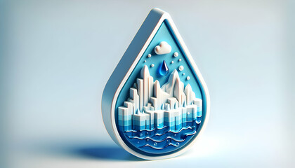 3d flat icon as Arctic Melt A droplet reflecting a melting iceberg climate change alert. in close-up water drop  theme with isolated white background ,Full depth of field, high quality ,include copy s - obrazy, fototapety, plakaty