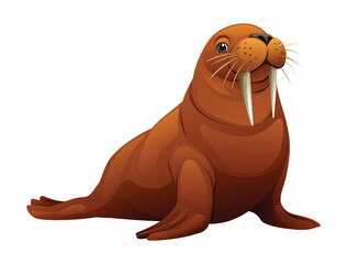 Cute walrus cartoon illustration isolated on white background