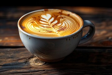 Mug of coffee with beautiful coffee art design