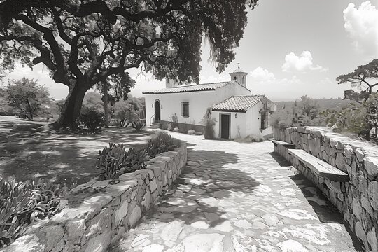 Black and white picture of a quiet town