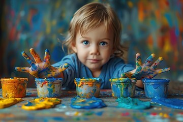 Child playing with paint during art time