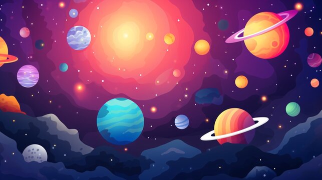 a cartoon of planets and stars in space