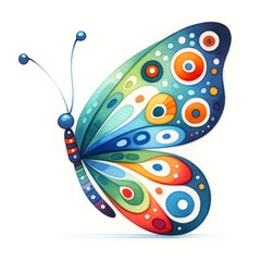 Watercolor buttefly, colorful illustration, kids book, print on clothes, isolated element on white background