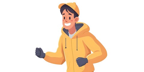 Joyful Runner in Hoodie Captured in Endurance Euphoria with Copy Space on White Background