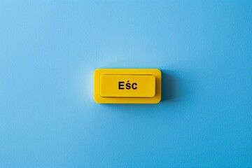 a yellow rectangular button with black letters on it