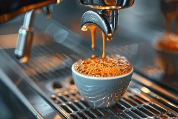 Espresso coffee being made by a coffee machine