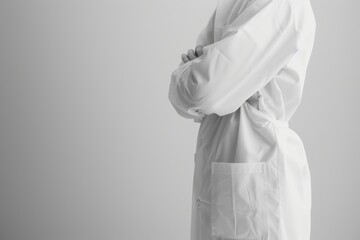 a doctor in a white lab coat against a white backdrop,