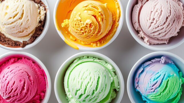 Top view of different colors ice cream