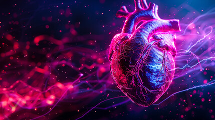 3D rendering of the heart's electrical activity captured by an advanced electrocardiogram, highlighting atrial fibrillation - obrazy, fototapety, plakaty
