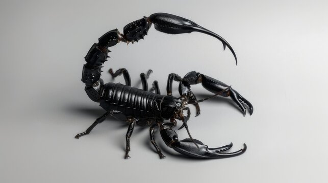 Black scorpion on a white background. Dangerous insect. Sting with poison.