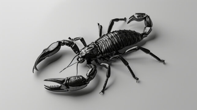 Black scorpion on a white background. Dangerous insect. Sting with poison.