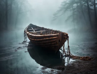 Rolgordijnen boat on the river © Nikki