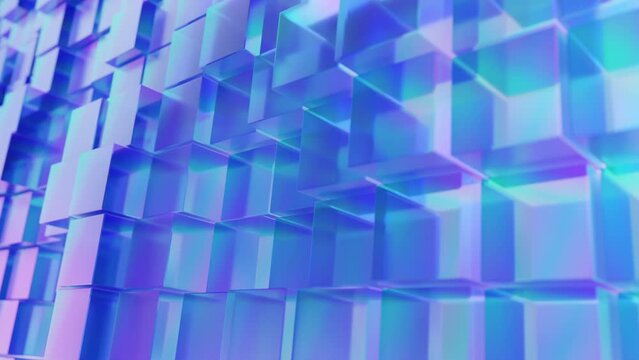 Abstract 3d animation, looped background. geometric cubes, blocks, glossy, glass texture. blue colors. square shapes. Animated stock motion design, minimalism, modern style wallpaper