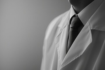 a doctor in a white lab coat against a white backdrop,
