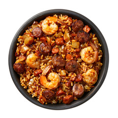 top view plates with Jambalaya  on Transparent Background. Ai generated