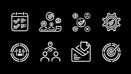 action-plan-flat-icons-set--goal--team--timeline vector illustration