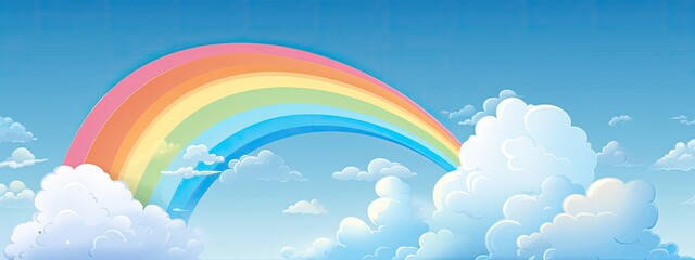 AI illustration with clean blue sky with white cloud and rainbow