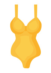 Summer women yellow swimsuit. Beach swimwear. Vector cartoon illustration.