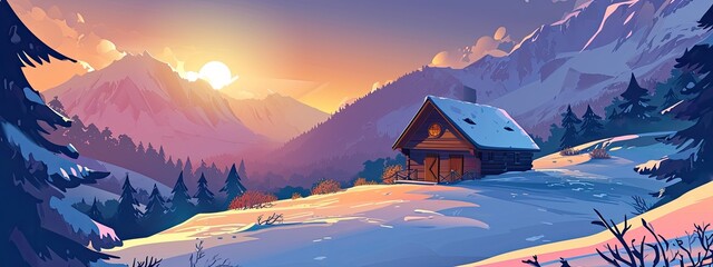 landscape with a small wooden hut, AI illustration - Powered by Adobe