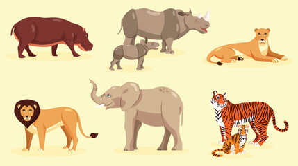 Animals collection flat design. Pack of wild animals with flat design