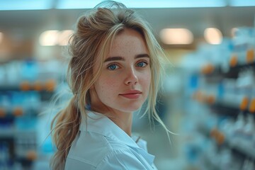 Portrait of a female pharmacist in a modern new pharmacy