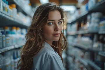 Female pharmacist in a modern new pharmacy