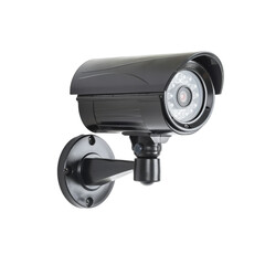 High-tech security camera, sleek modern design, isolated on white