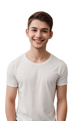 Young gay wearing a white t-shirt, smiling and looking at the camera, Happiness concept, isolated, transparent background, no background. PNG.