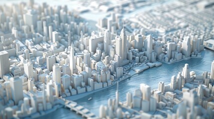 Miniature City Model With River - obrazy, fototapety, plakaty