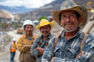 Group of immigrant construction workers working on a building site in the USA