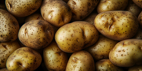 pile of potatoes , Lot of fresh potatoes close up
