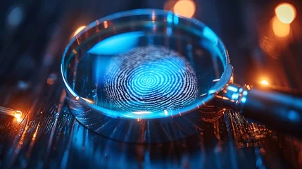 Fotobehang Enhance the intricacies of fingerprints under a magnifying glass against a luminous backdrop © growth.ai