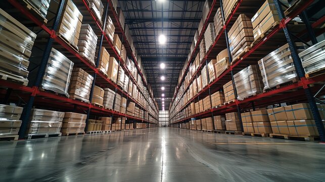 Warehouse management excellence: organized shelves and efficient logistic operations.