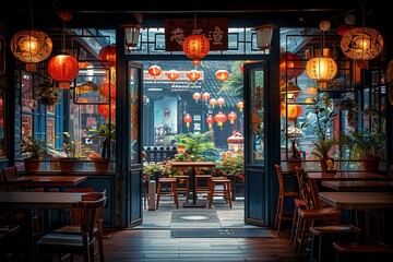 Fototapeta na wymiar Interior of an empty chinese restaurant