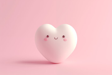 3d cartoon illustration of a cute mascot heart, smiling, pastel pink color of the background