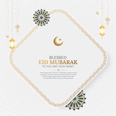 Eid Mubarak ornamental greeting card with Arabic pattern and decorative frame