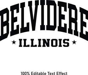 Belvidere text effect vector. Editable college t-shirt design printable text effect vector