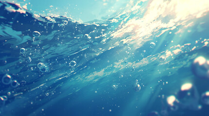 揺れる波の光景の接写、アップのイラスト