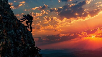 Naklejka premium Man Climbing Mounttain