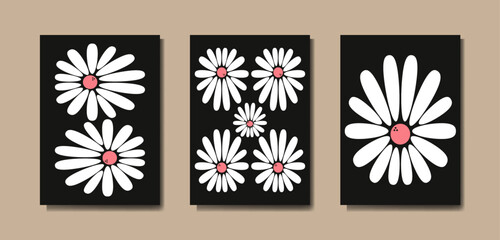 Abstract Contemporary minimalism flower poster template. Aesthetic Modern Art Minimal and natural daisy compositions for Print, postcard, cover, wallpaper, wall art, home decor