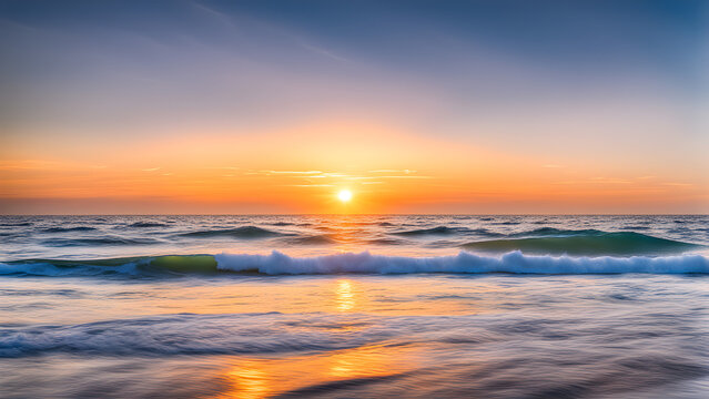 The sunrise scenery on the sea, beautiful evening sunset and waves