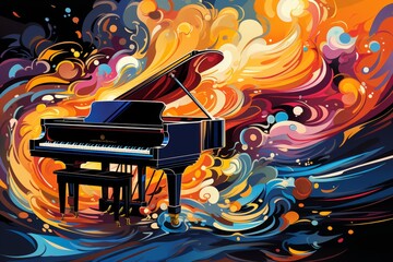 a vibrant wallpaper with an abstract, colorful piano keyboard, capturing the dynamic essence of artistic expression and creativity in the world of music - 773195699